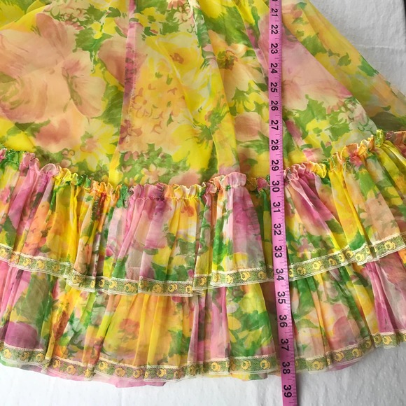 Vintage Chez Bea Square Dance Yellow Floral Dress - Picture 10 of 11
